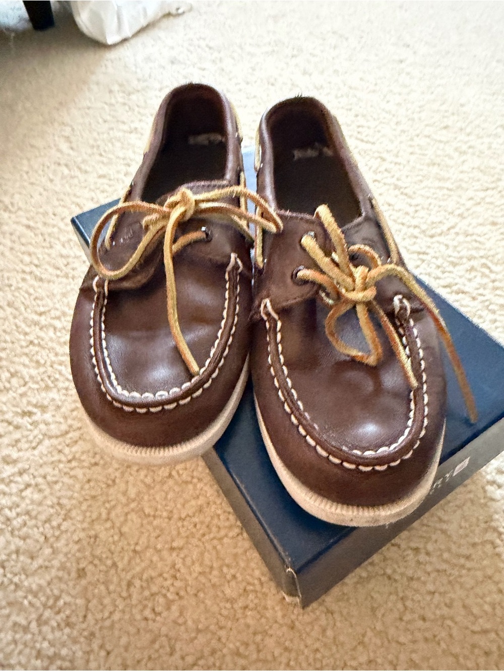 Sperry Kids Brown Leather Moccasin Boat Shoes with Tan Laces